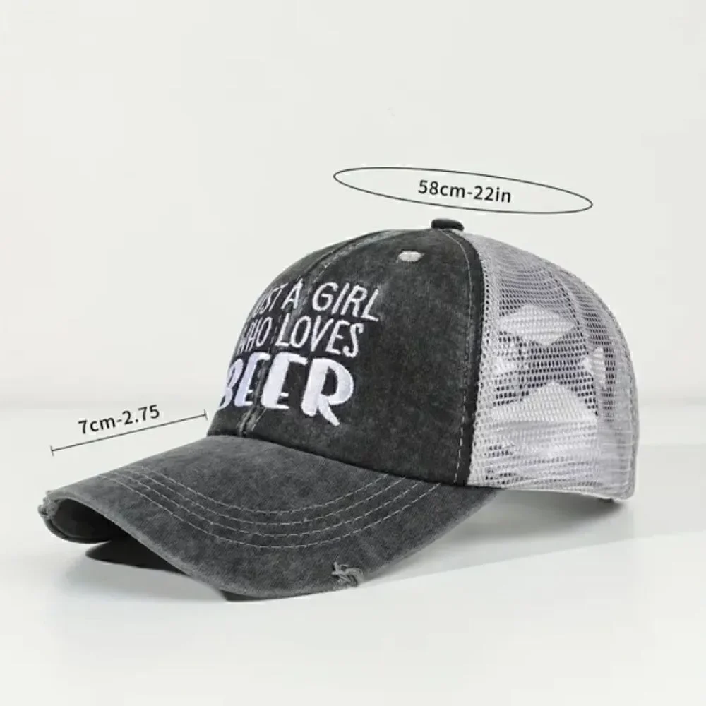 Trendy Baseball Cap Girl Who Loves Beer Washed Distressed Trucker Ball Game New